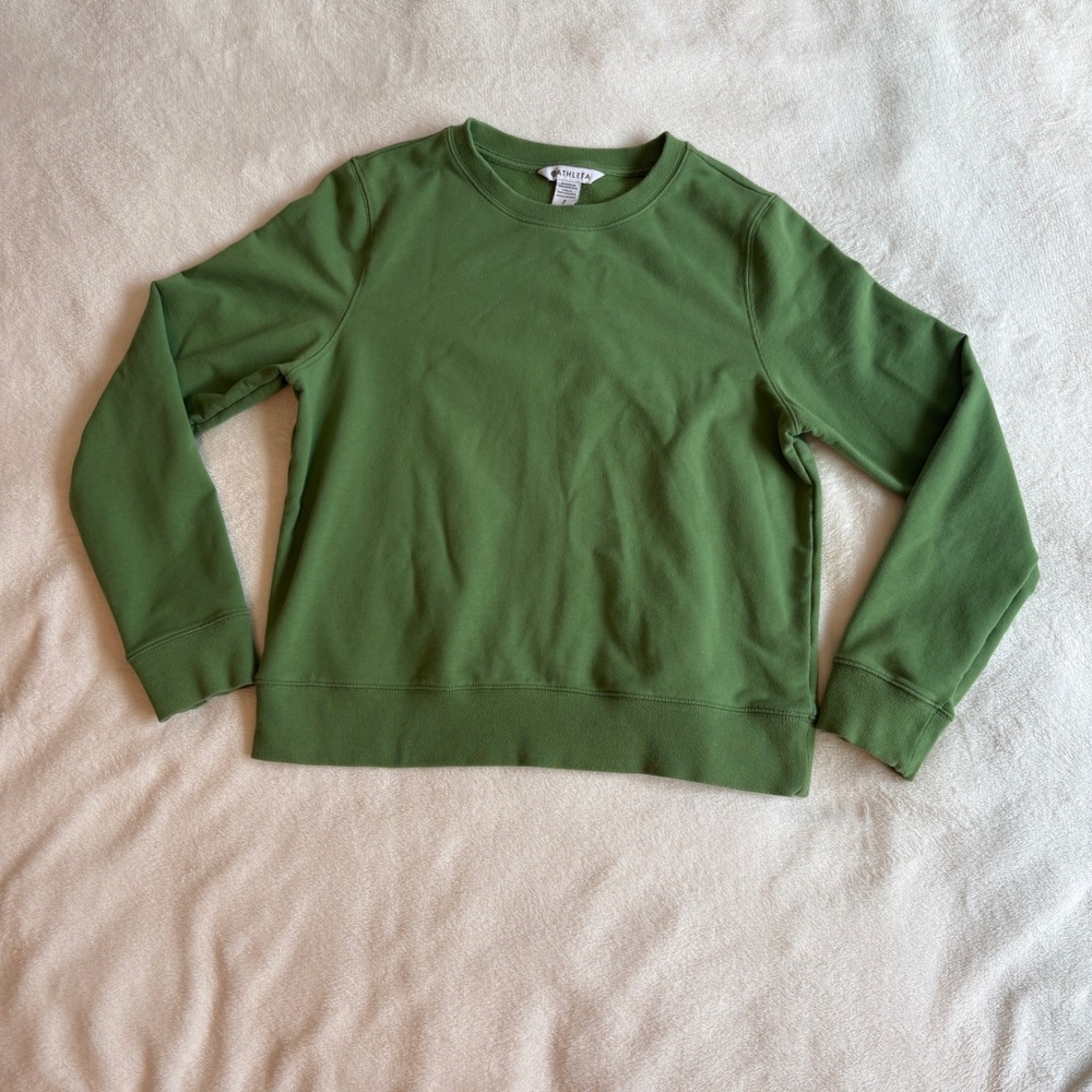 Athleta Coaster Luxe Recover Sweatshirt Green Crew Neck Pullover Size S Small
